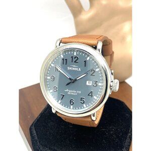 Shinola Men's Watch S0120183144 Runwell Quartz Blue Dial Brown Leather Band 47mm